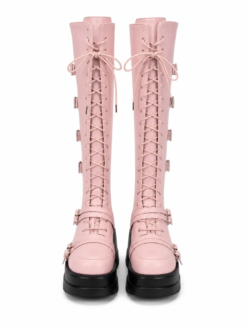 Platform Boots Over Knee Thigh High Goth Boots Chunky Heel Pink Size 8.5